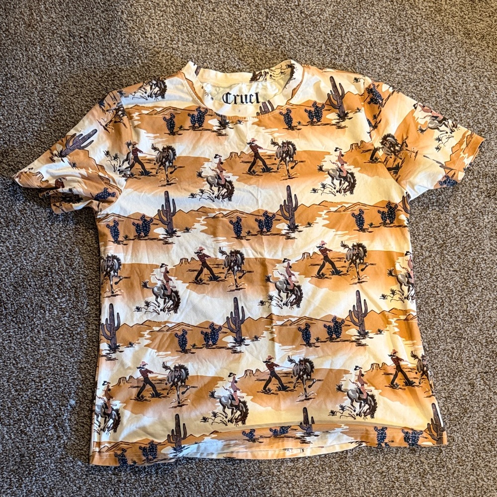 Cruel Tan & White Western Graphic Short Sleeve Tee